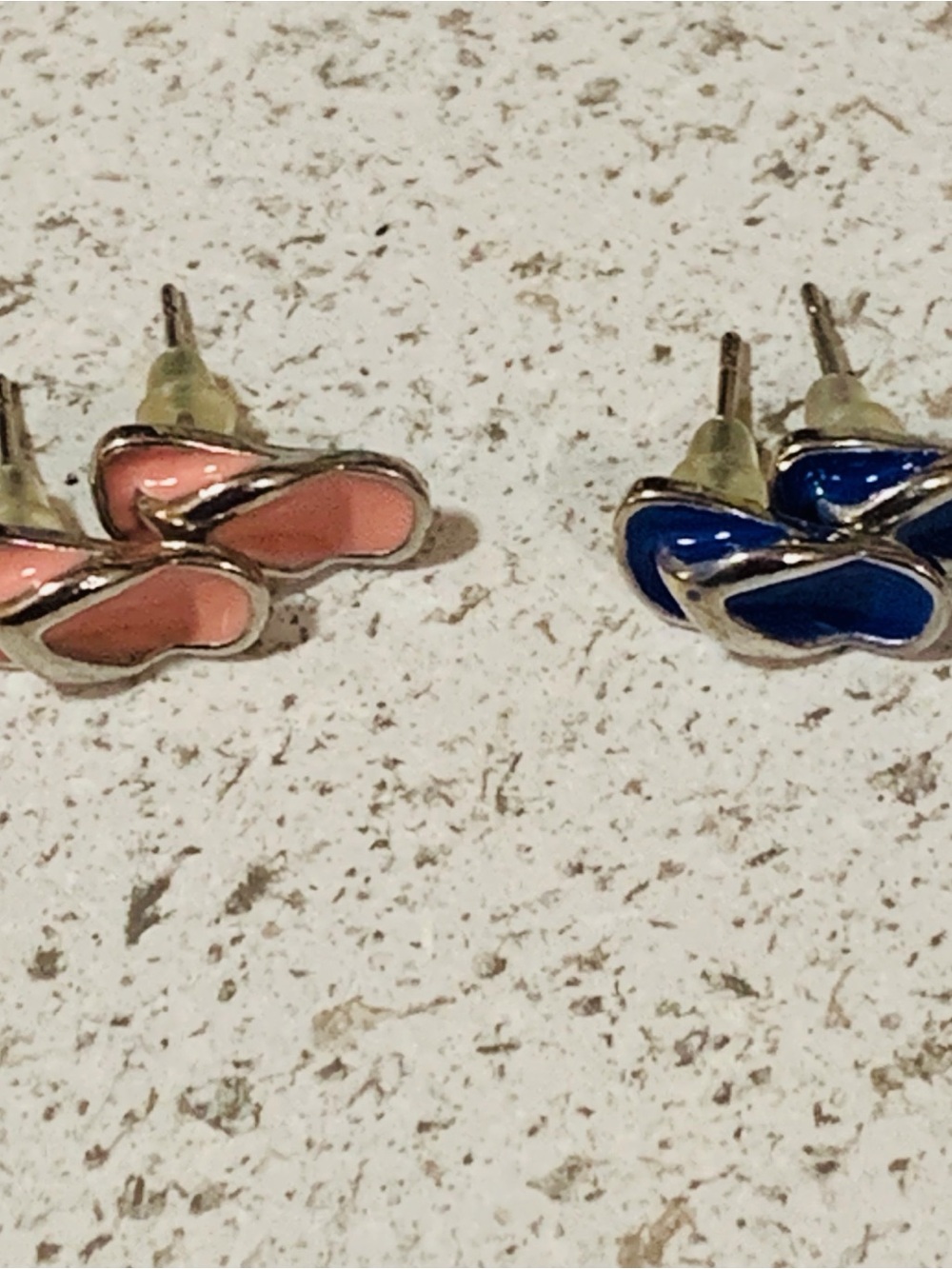 Two Pair Women’s Enamel Butterfly Stud Earrings - Pink & Blue